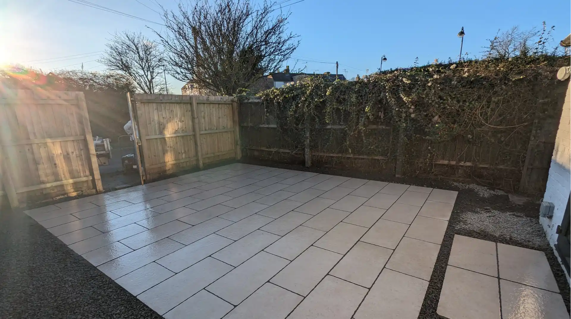 completed porcelain patio